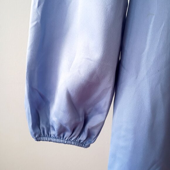 Forever 21 Light Blue Satin Mini Dress S | Long Sleeve Ruffle Hem - Picture 4 of 6